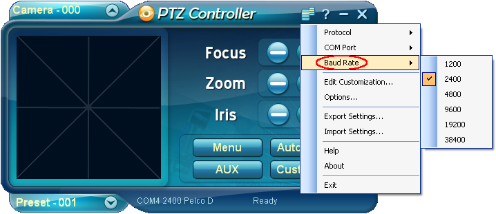 PTZ Controller - Baud Rate