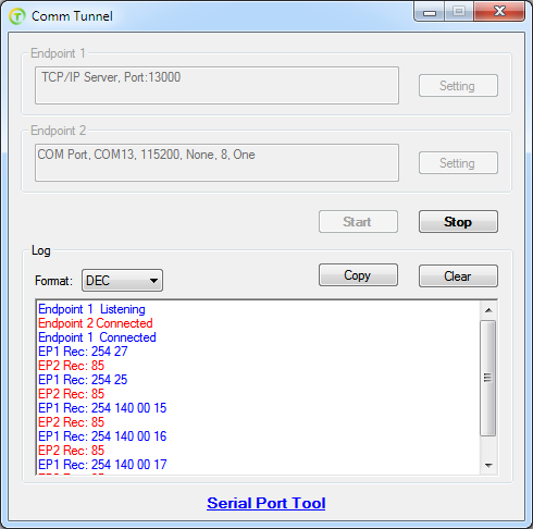 Free tool to connect endpoints for serial port, TCP/IP and UDP.