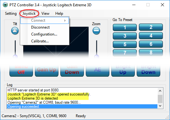 PTZ Controller Connect Joystick