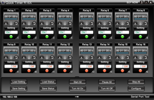 High resolution programmable timer software to control 16-channel relay boards.