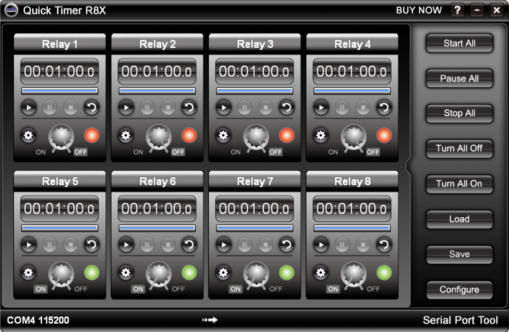 High resolution programmable timer software to control 8-channel relay boards.