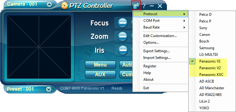 PTZ Controller - Panasonic Protocol