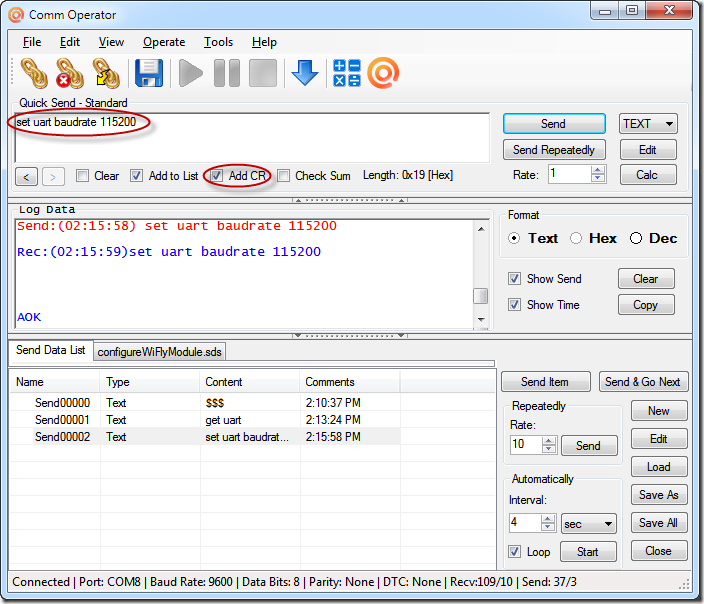 Comm Operator - Chang WiFly Module Baud Rate