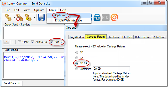 Comm Operator - Select Carriage Return