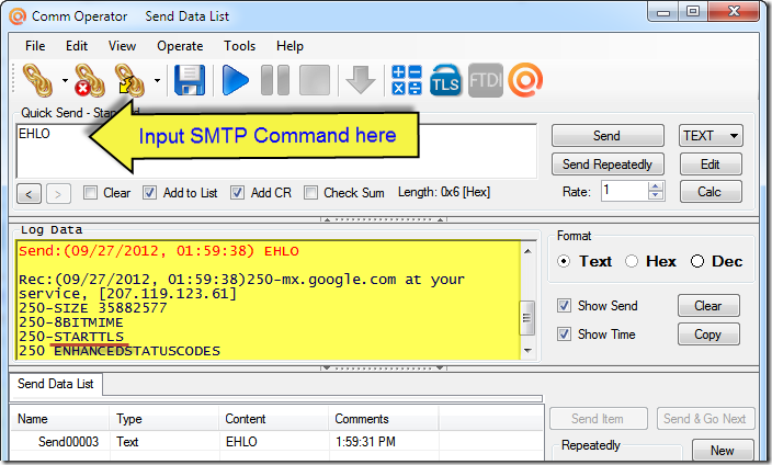 Comm Operator - Send SMTP Command