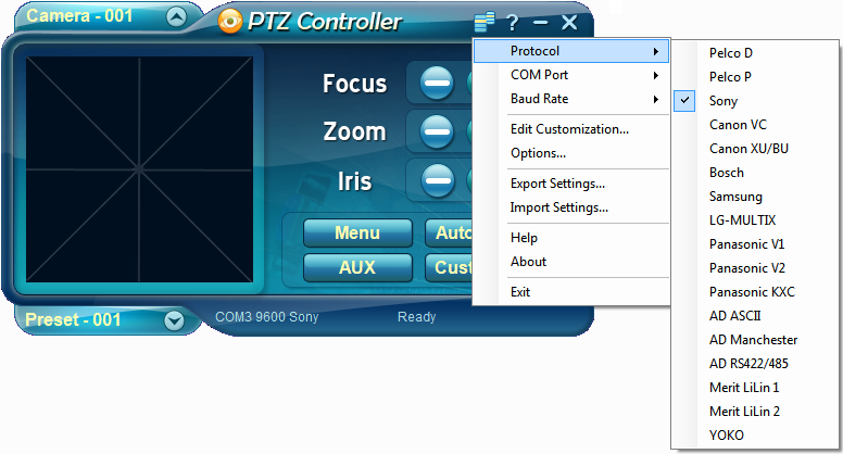 PTZ Controller Software - Protocols