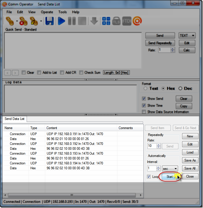 Comm Operator - Send data to different Ports