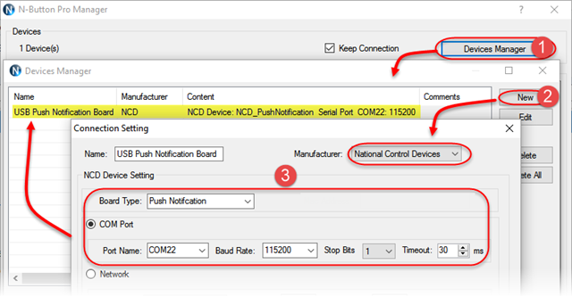 Add USB Push Notification Board to N-Button Device Manager