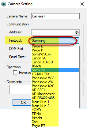 PTZ Controller supports PTZ camera protocols