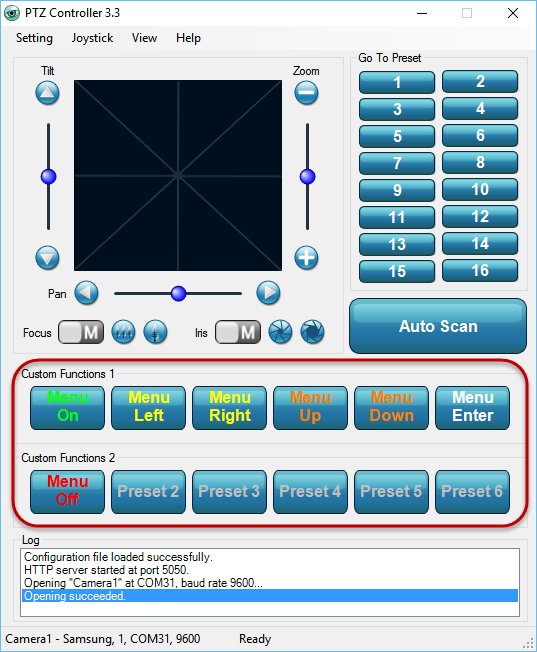 PTZ Controller - Custom Function for Menu Control