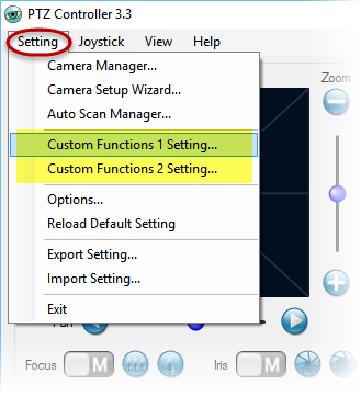 PTZ Controller -Setting Menu