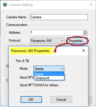 PTZ Controller - Panasonic AW protocol- Properties