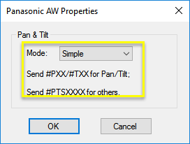 PTZ Controller - Panasonic AW Protocol- Properties - Simple