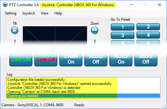 PTZ Controller - Joystick- Xbox 360 Controller for Windows