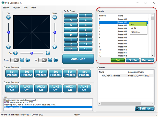 PTZ Controller -Set Preset