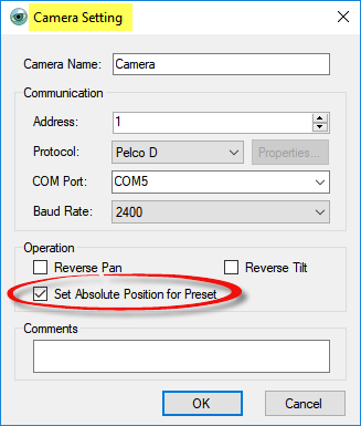 PTZ Controller - Camera Setting