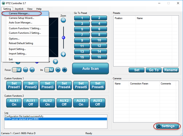 PTZ Controller -Settings