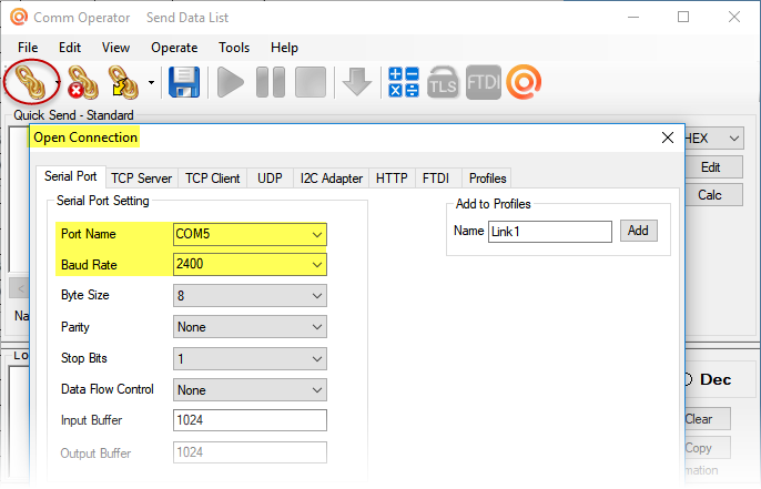Comm Operator - Open Connection for Pelco D protocol