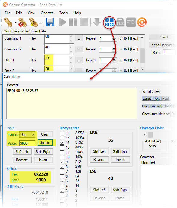 Comm Operator - Pelco D - Set Pan Position - Calculator