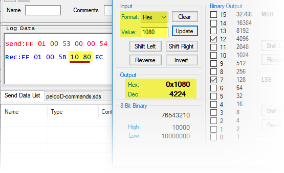 Comm Operator - Pelco D - Set Tilt Position - Calculator