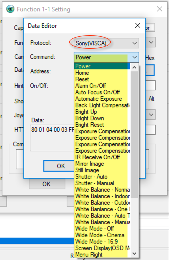 PTZ Controller Software - Data Editor