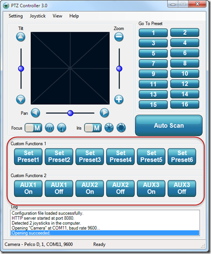 PTZ Controller - Custom Functions